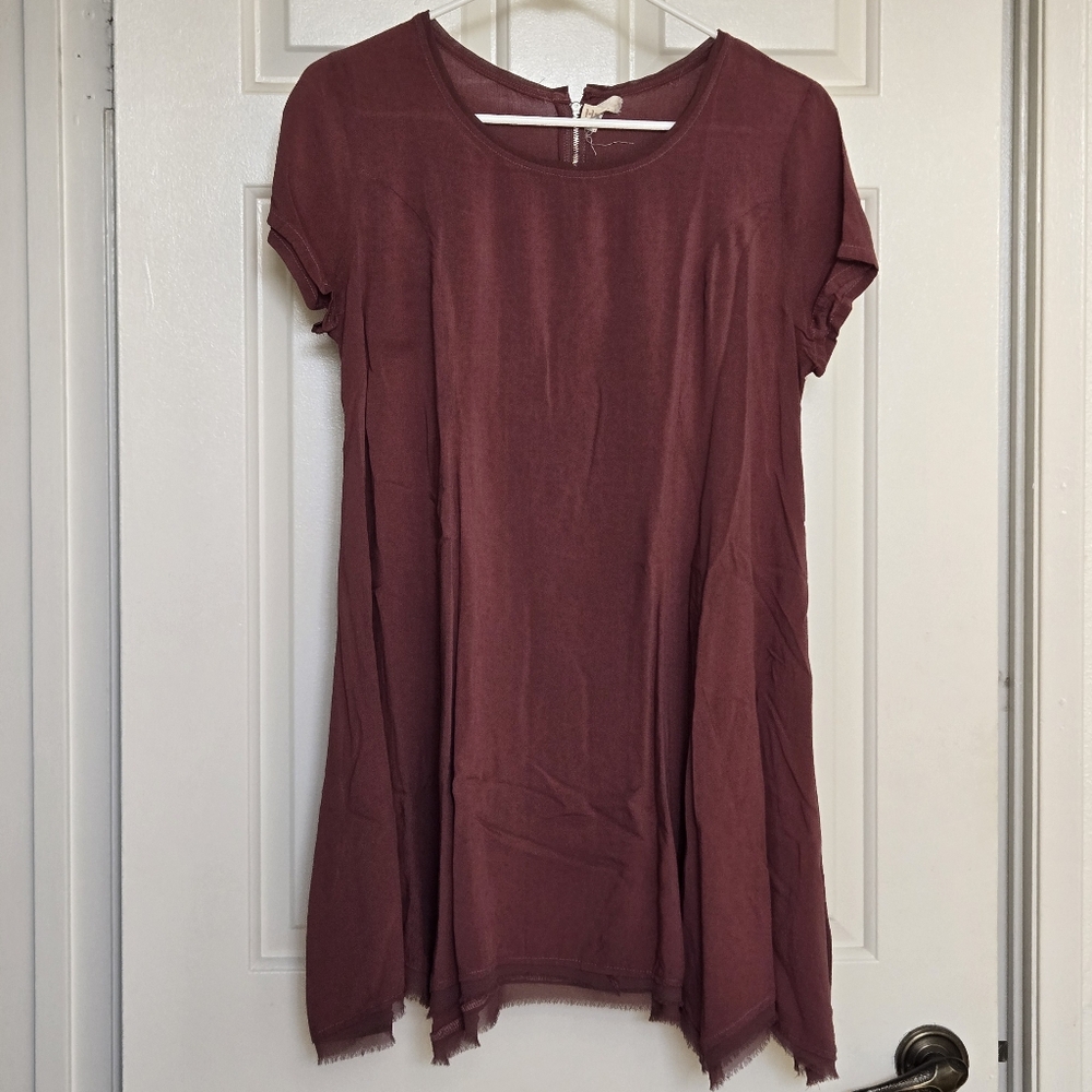 Wine Red Short Sleeve Asymmetrical Dress
